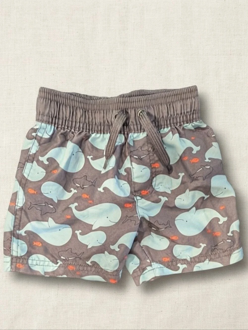 Carter's 18M Gray and Blue Whale Print Swim Shorts